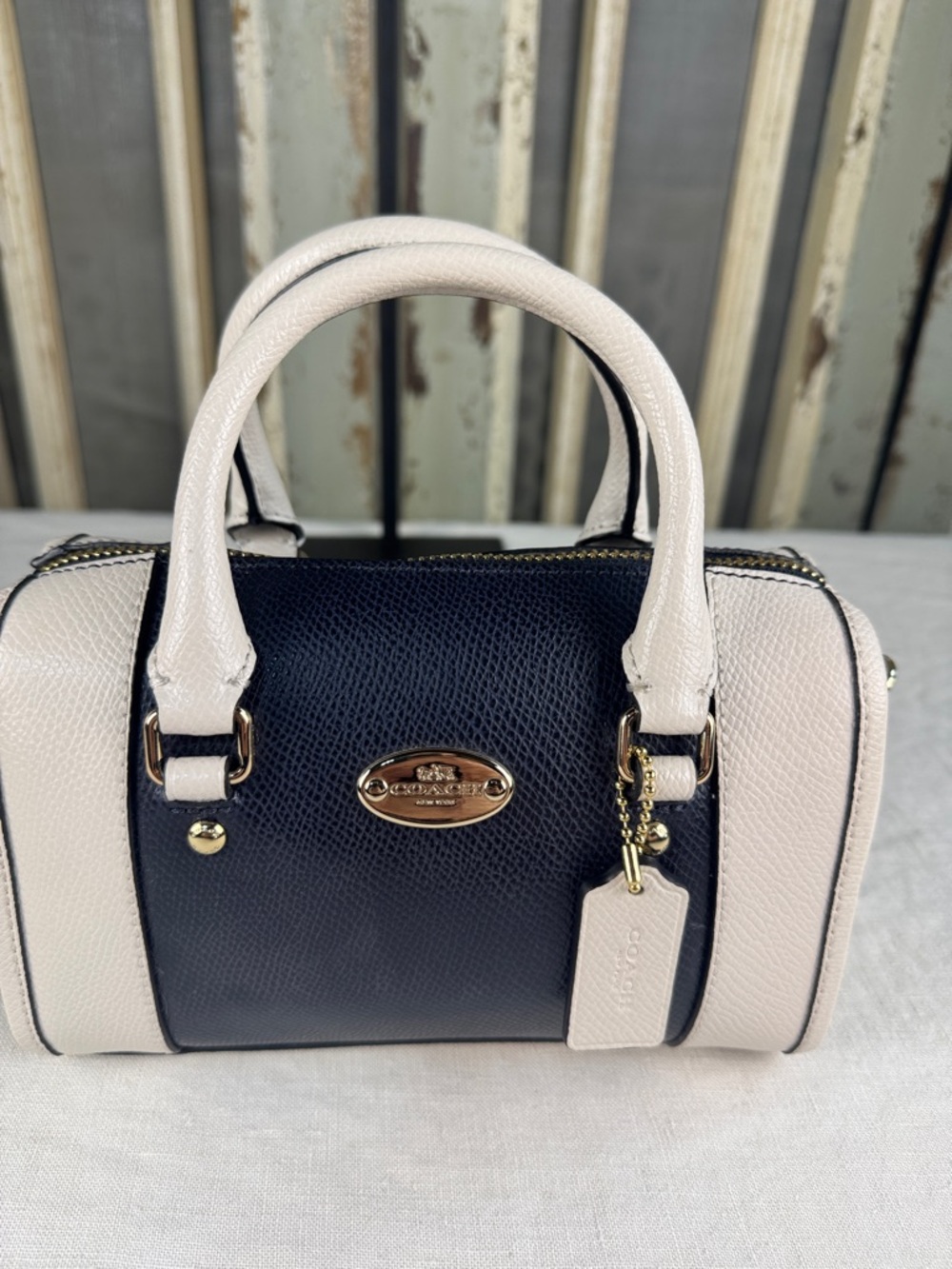 Coach Blue and Chalk Baby Bennett Pebbled Leather Mini Satchel F35533 - Picture 2 of 13